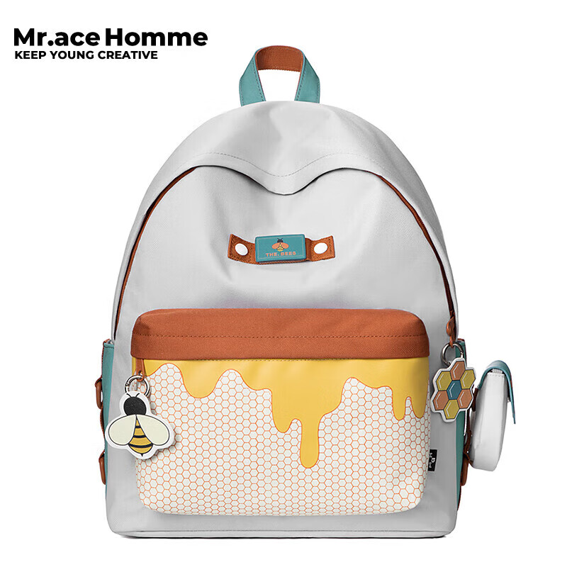 Mr.ace Homme蜜蜂系列双肩包女学生书包大容量电脑背包男2132B小蜜蜂+零钱包