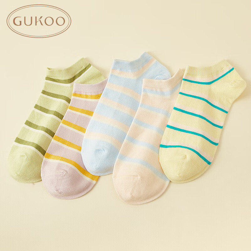 果壳（Gukoo）袜子女春夏款舒适透气百搭可爱女士袜子合集五双装Q 多巴胺条纹5双装 F