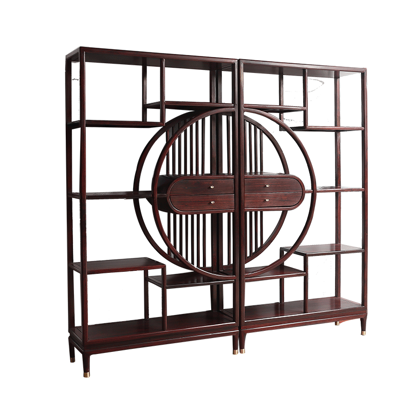 一舍 非国标红木柬埔寨酸枝(学名:榄仁木)新中式博古架实木书架置物架办公室层架展示架多宝阁古董架 博古架一对