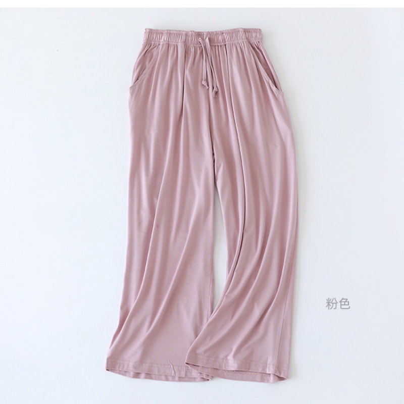 莫代尔睡裤女士薄七分裤夏季可外穿家居裤宽松中裤居家大码 粉色 m