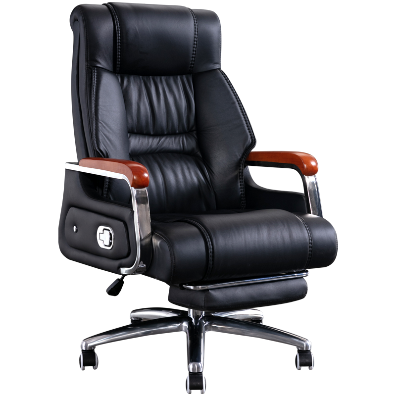 椅品汇老板椅子真皮商务电脑椅家用舒适办公座椅升降按摩大班椅靠背转椅 [七点按摩-精选牛皮]黑色+脚托