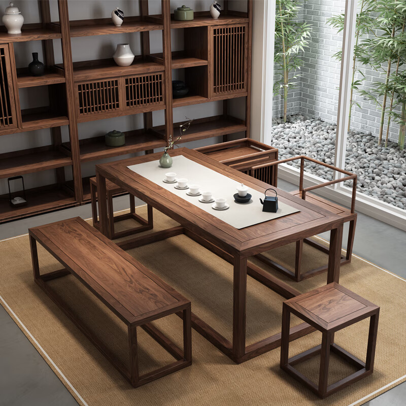 茶桌椅组合简约现代泡客厅茶桌小型茶桌茶台小户型家用新中式 长凳120