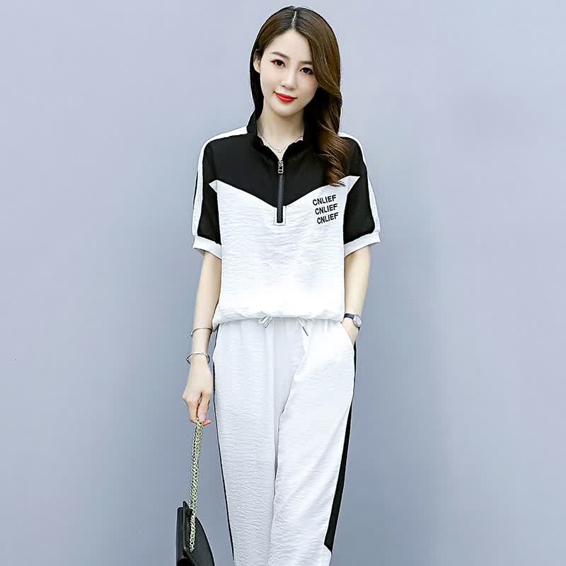 高档轻奢品牌冰丝麻夏装休闲运动套装女减龄2021新款夏季两件套套装薄