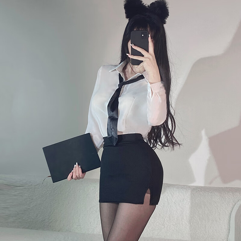 geezoro紧身短裙包臀穿搭衬衫长袖秘书ol白领透视女教师职业装 套装