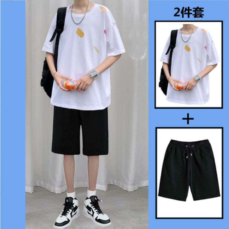 【两件套】白t 五分裤黑 s