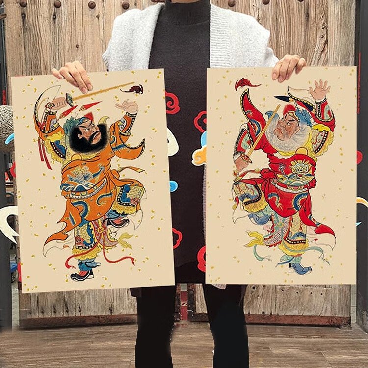 门神门贴大门自粘春节装饰福字木板年画单门乔迁之 钟馗赐福一对 小号