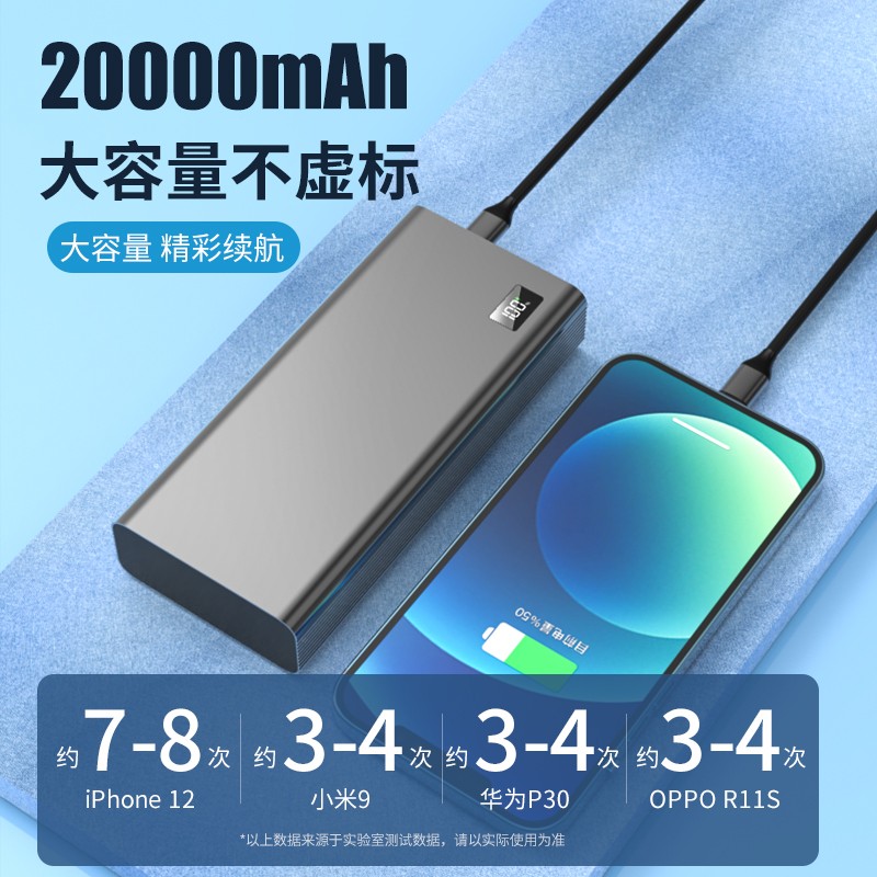 斯泰克 充电宝20000毫安时 华为22.5W超级快充支持20W苹果PD18W双向快充大容量移动电源适用华为小米手机