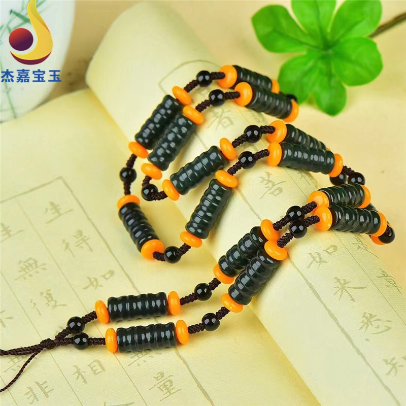 杰嘉宝玉  原创新款手工编织和田青玉挂绳珠子项链竹节男女款礼物带证书 挂绳1款+证书+精美包装