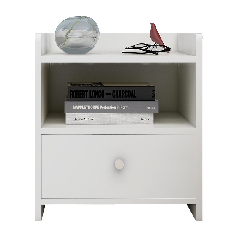 木以成居 床头柜 简约床边柜 单抽屉柜 简易小床头柜 卧室储物收纳柜子 白色 LY-4055