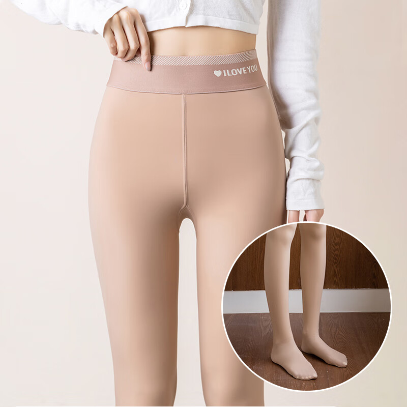 JTTCAC日本光腿神器秋冬加绒加厚保暖黑透肤水光袜春秋连裤袜加大码 自然肤 连脚 1条 300克厚绒（均码80-130斤）