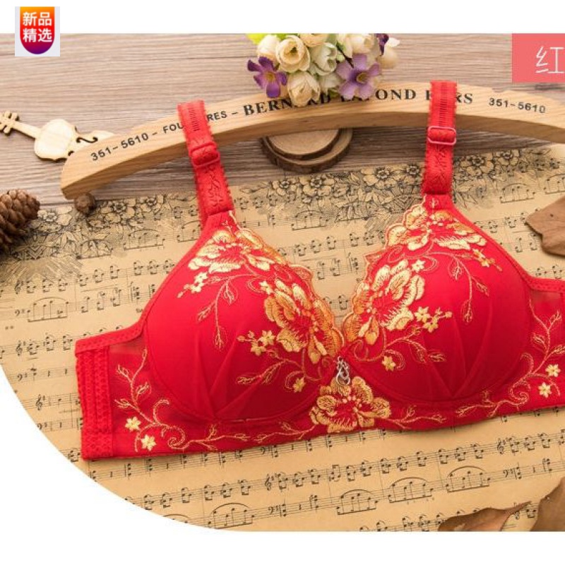 小胸聚拢文胸刺绣无钢圈文胸绣花收副乳透气女士内衣