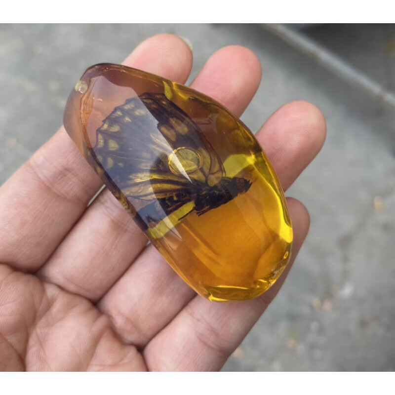 侨沁人工琥珀吊坠真昆虫标本蝎子挂坠钥匙扣虫珀 蝴蝶