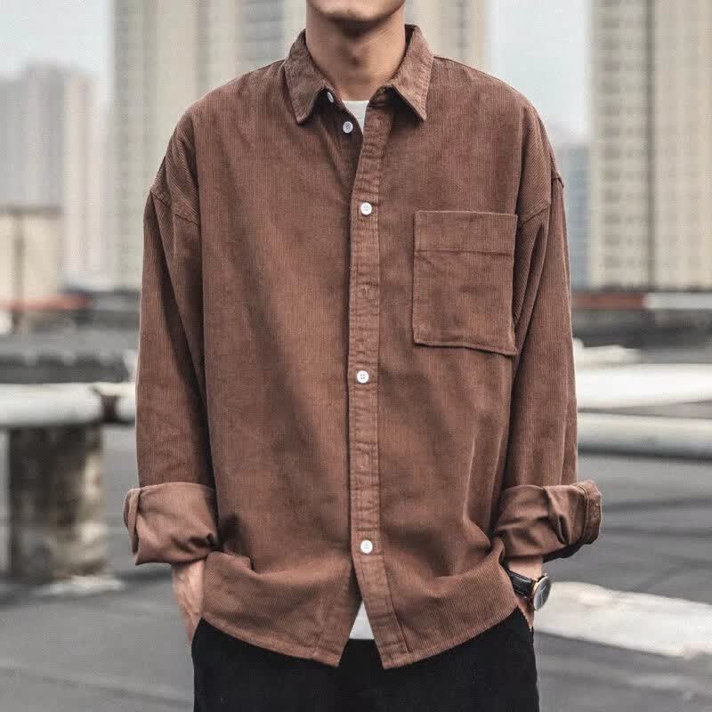 梵意凯美式复古灯芯绒长袖衬衫男士春秋季日系潮牌痞帅气工装衬衣服外套 卡其 XL【推荐135-150斤】属于什么档次？