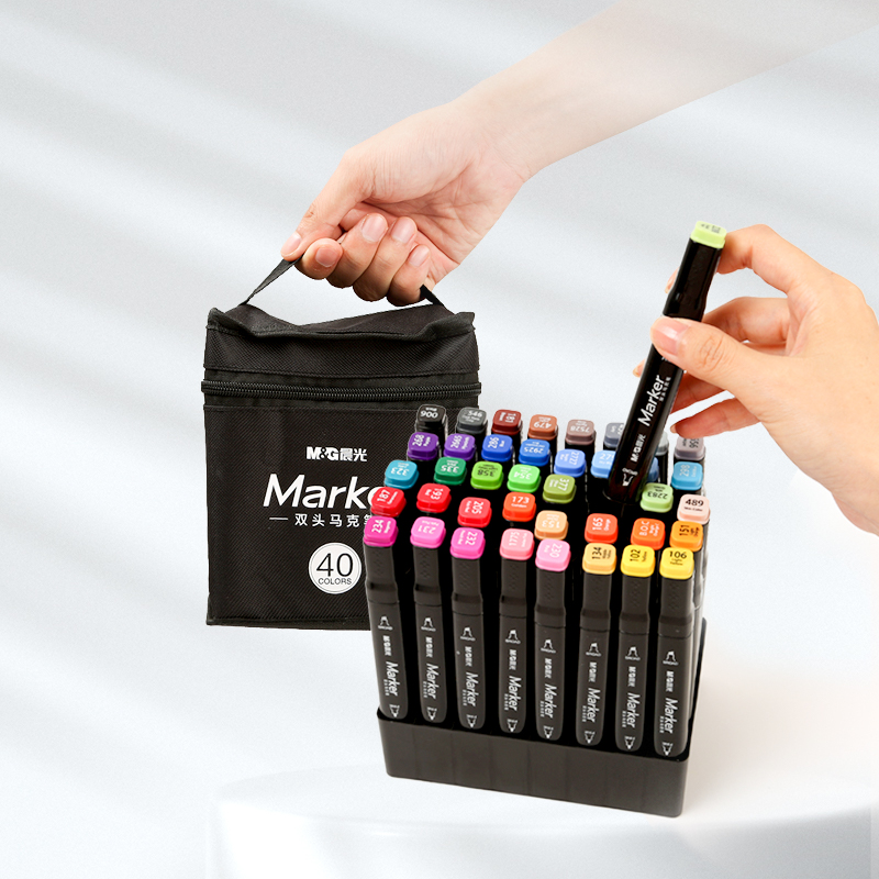 晨光M&G文具40色双头酒精性速干马克笔袋装学生款有没有勾线笔和高光笔？