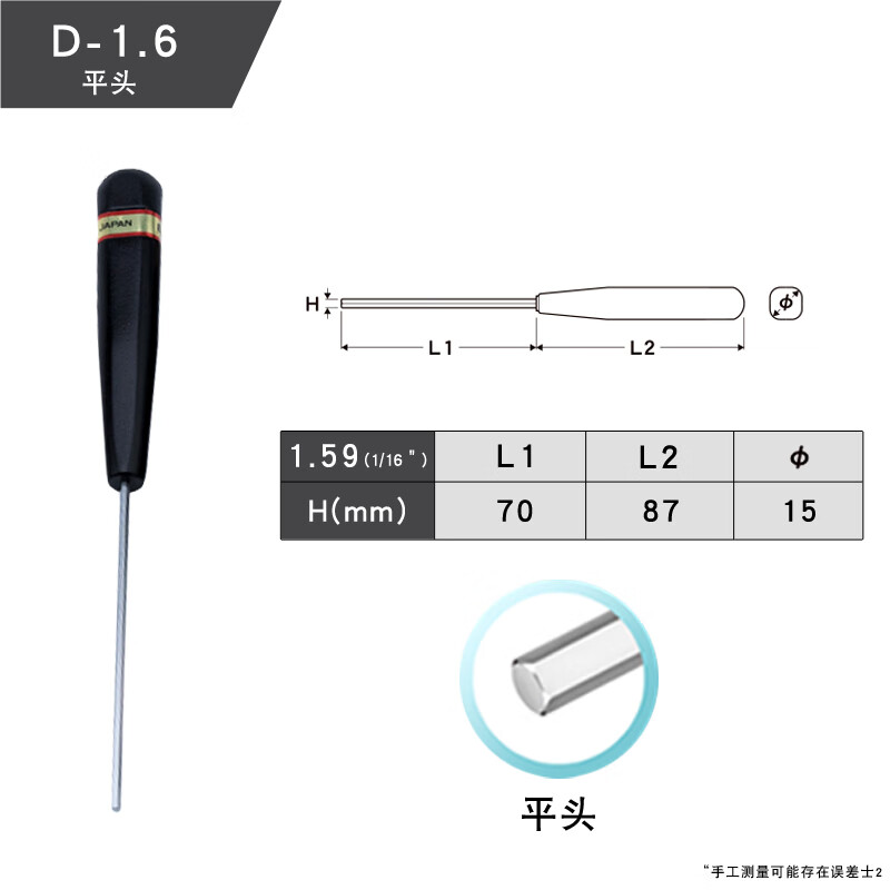 EIGHT进口日本百利单支微型六角匙手批直柄内六角扳手螺丝批型六角扳手 D-1.6（1.59mm）单支平头公制