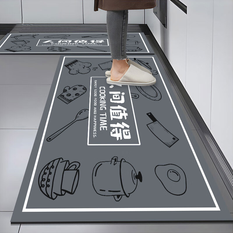 茵瀚厨房地垫防滑防油吸水长条垫子软科技绒耐脏蹭灰脚垫免洗可定制 人间值得 45cm*70cm +45cm*120cm