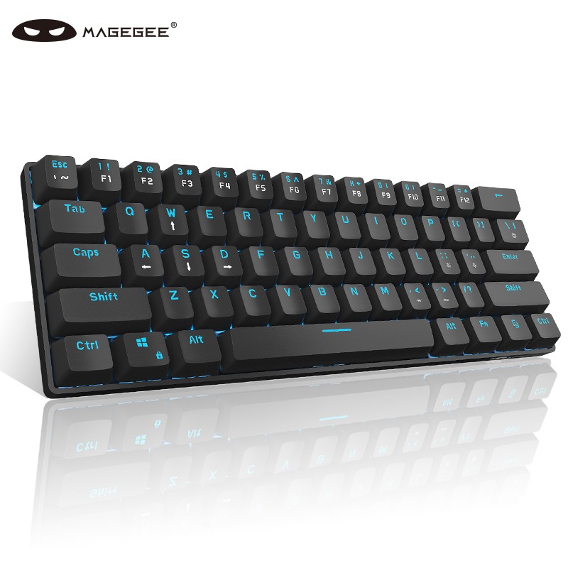MageGee MK Mini 有线背光机械键盘 61键迷你便携键盘 电竞游戏机械键盘 台式电脑笔记本键盘 黑色蓝光 青轴
