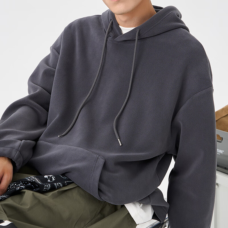 C&A连帽卫衣男双面奥粒绒2024新款美式潮牌灰色高级感慵懒风百搭卫衣 深灰 180/XL