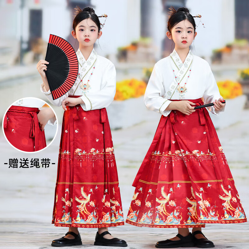 耀王兒童馬面裙套裝女童漢服中國風(fēng)唐裝古裝女孩學(xué)生演出服MHM03 140