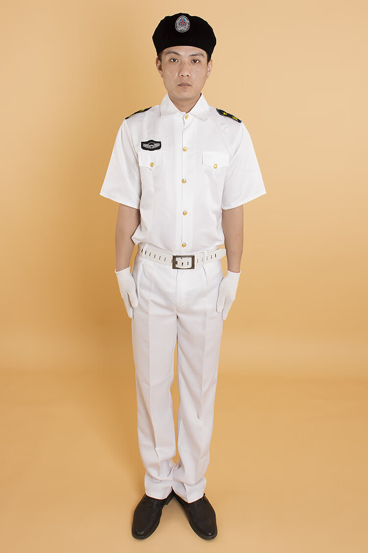 學子言學生升旗手儀仗隊服裝國旗班禮服海陸空高中運動會軍鼓樂隊演出服 海軍白色男 送帽子+手套+腰帶+領(lǐng) 175