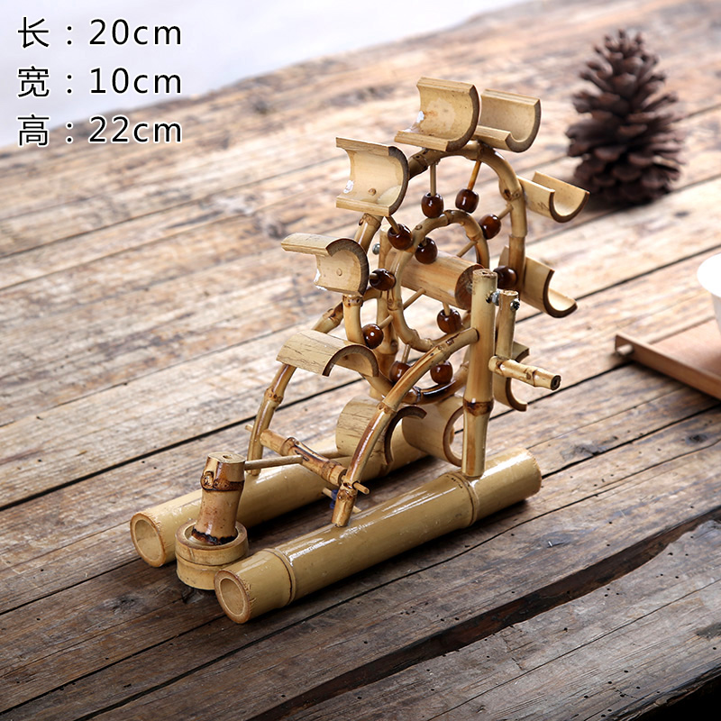 霜魄品质竹制品摆件竹子制品创意卧室家庭小摆件竹风车水车怀 仿古单