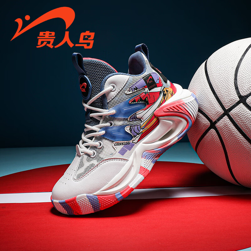 贵人鸟男童运动鞋春秋季网面透气儿童篮球鞋中大童 grn22069a 白湖蓝