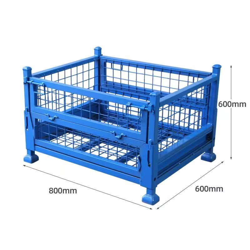 折叠铁网格箱金属周转箱铁屑废料箱重型仓储物料箱堆垛网格仓储笼 外径800*600*600载重11.5