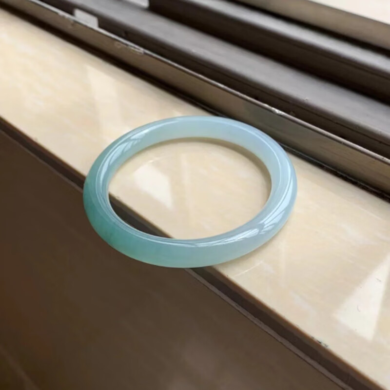 永红旺半山半水翡翠手镯缅甸冰种细圆条叮当镯美人条公主镯油青蓝水