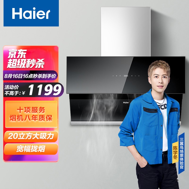 海尔（Haier）抽油烟机  20立方大吸力油烟机 宽屏拢烟  一级能效 侧吸式油烟机 CXW-219-E900C10