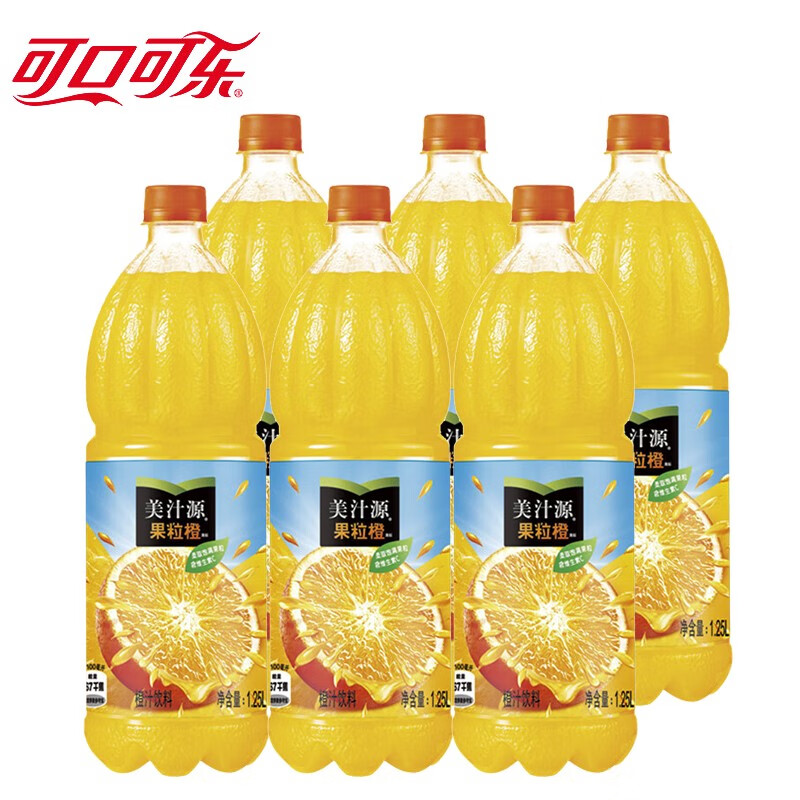 可口可乐（Coca-Cola）美汁源果粒橙果汁果味饮料1.25L瓶 大瓶家庭装年货 可口可乐出品 果粒橙1.25L*6瓶