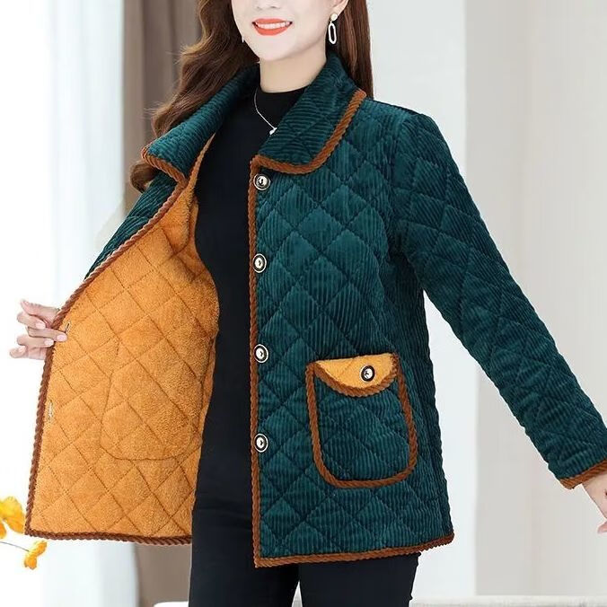 冬天穿的衣服女棉服中老年人妈妈冬装加绒棉衣洋气中老年女装棉服保暖