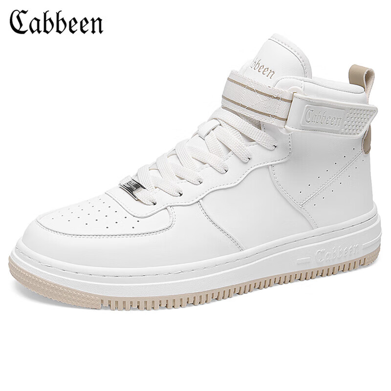 卡宾(cabbeen)男鞋空军一号高帮运动鞋经典百搭休闲板鞋男 米色 42