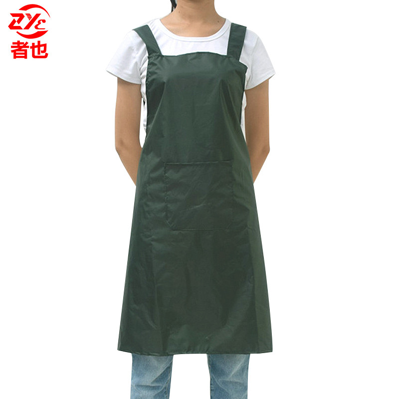 者也 双肩背带围裙 1件 绿色h型带口袋防污防油防水男女车间水产厨房