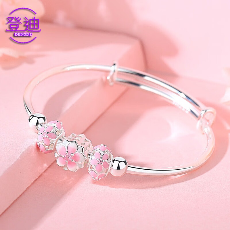 女999银三生三世森系足银镯子情人节520礼物送女友 桃花手镯约22克