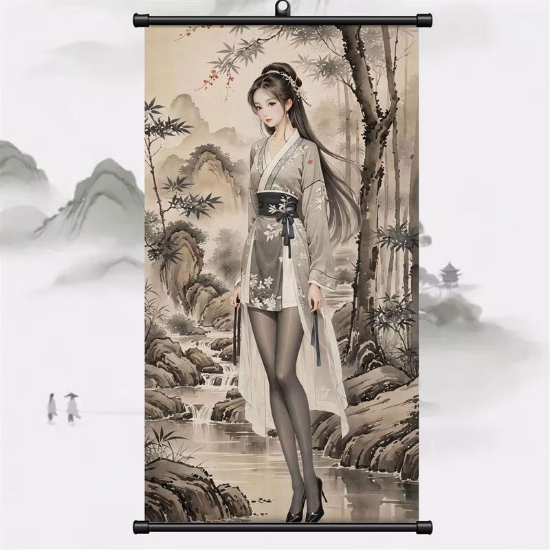 搞笑仕女图 仕女图唐伯虎仿古真迹挂画卷轴搞笑恶搞兄弟装饰朋的