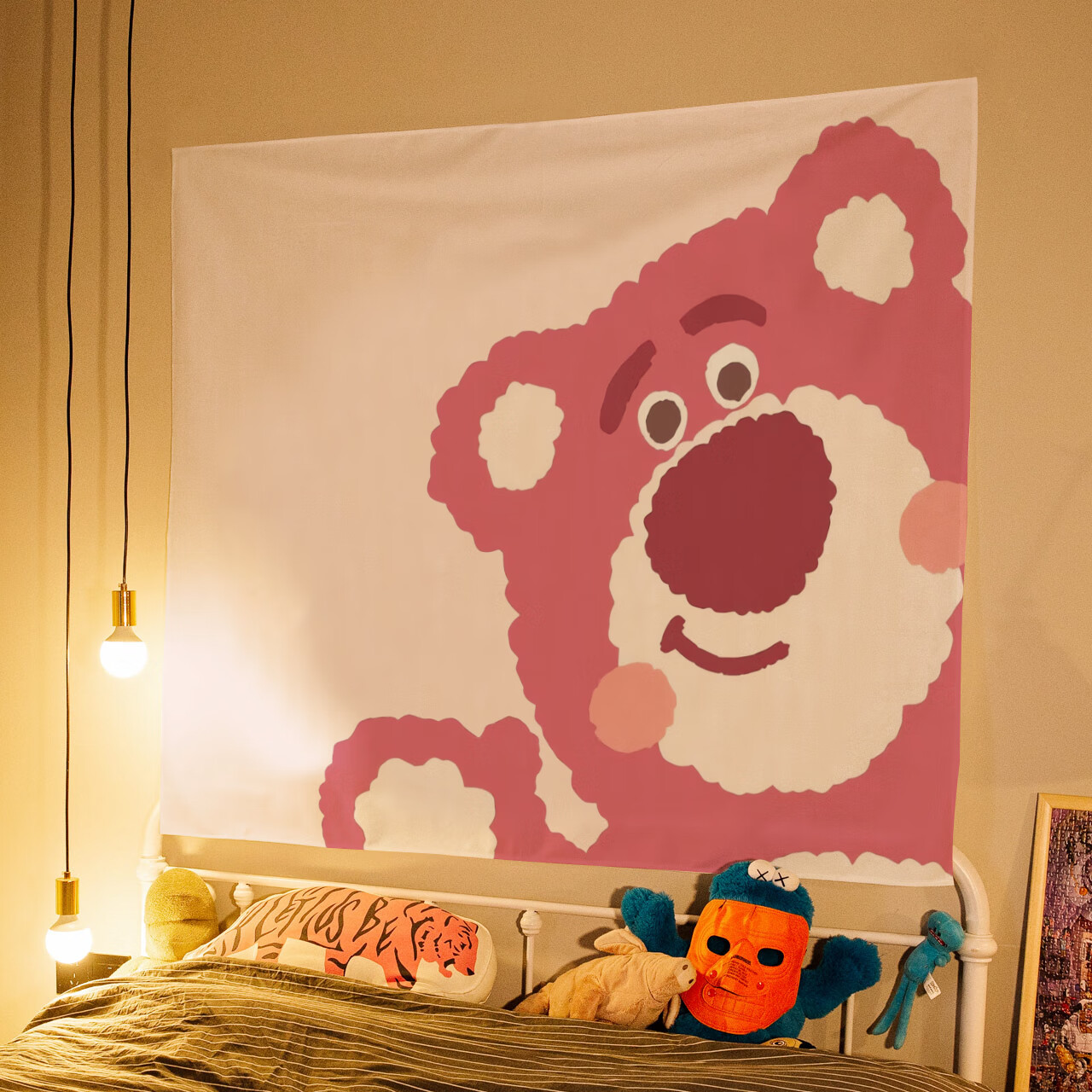 卡通草莓熊挂布网红拍照装饰背景布少女心可爱挂毯房间改造墙布 say