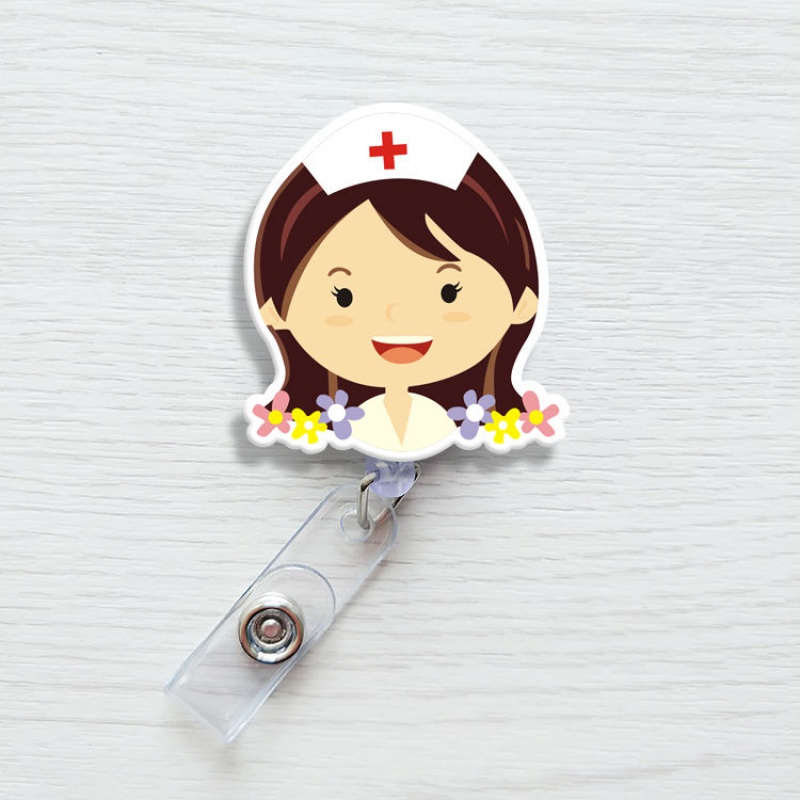 【精选】卡通护士胸牌亚克力易拉扣伸缩扣卡套工作牌夹子伸缩挂绳胸卡