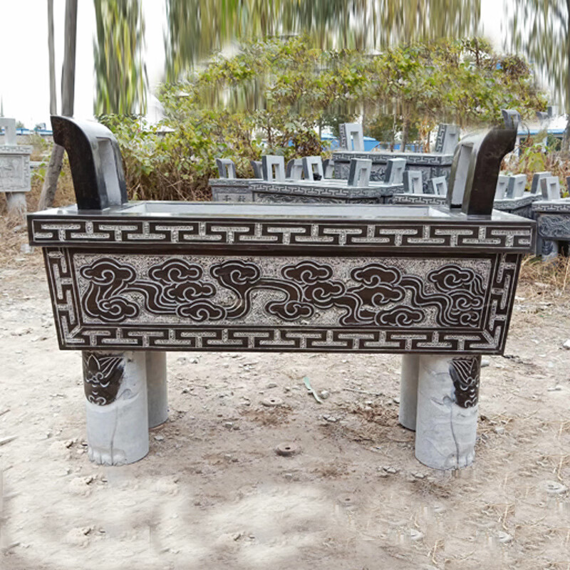 瀛乐 石雕香炉青石仿古香炉大理石圆形香炉寺庙墓地烧香石鼎雕塑摆件