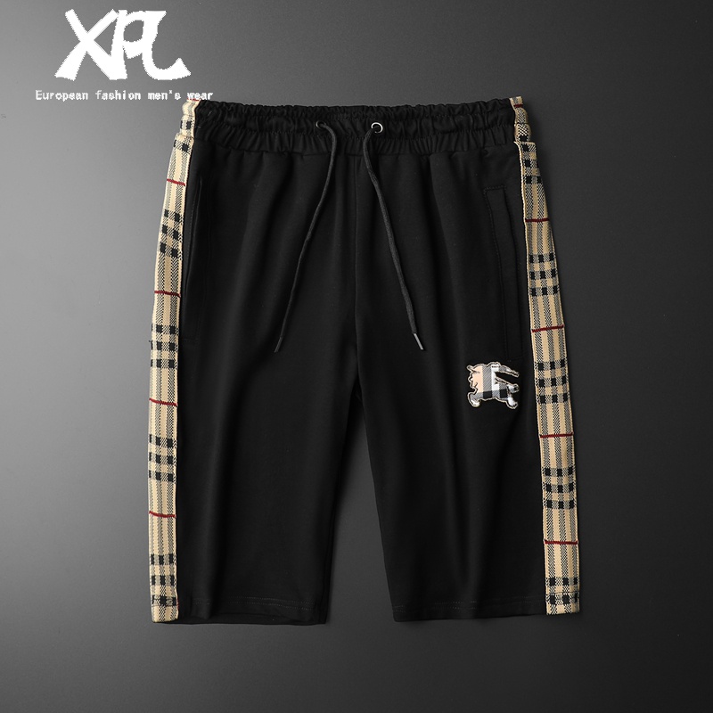 小皮鹿（XIAOPILU）国际轻奢品牌夏季字母刺绣格纹短裤中裤休闲运动沙滩裤 黑色 3XL