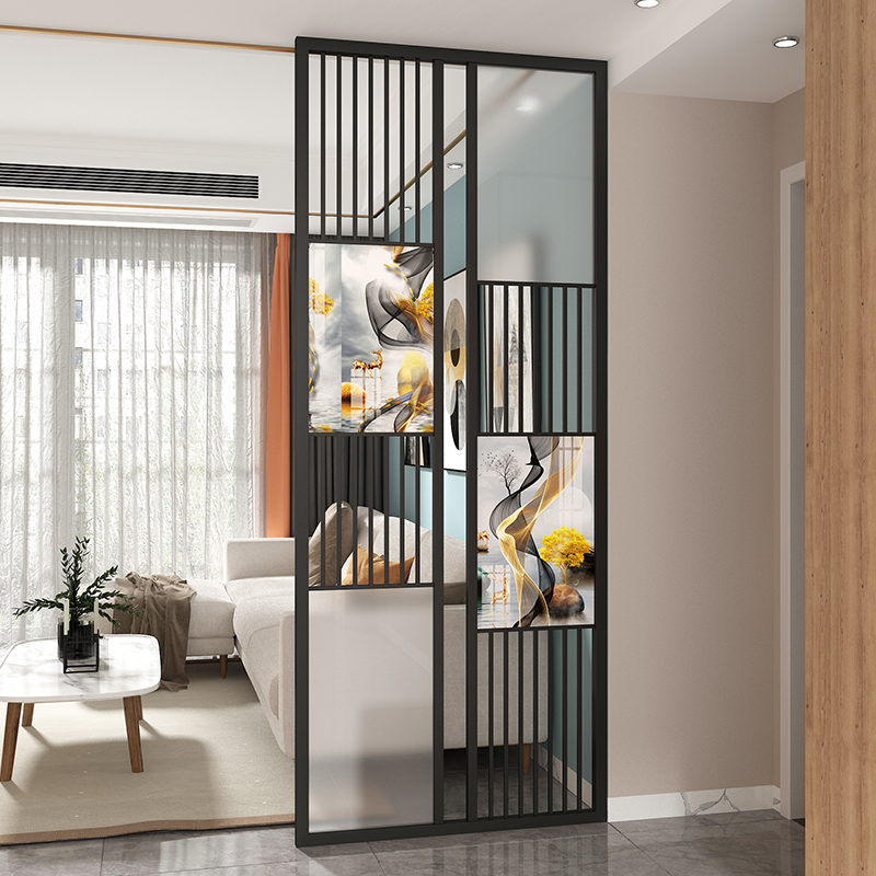 品祥北欧入户玄关客厅屏风隔断酒店办公室装饰玻璃铁艺隔断墙新中式