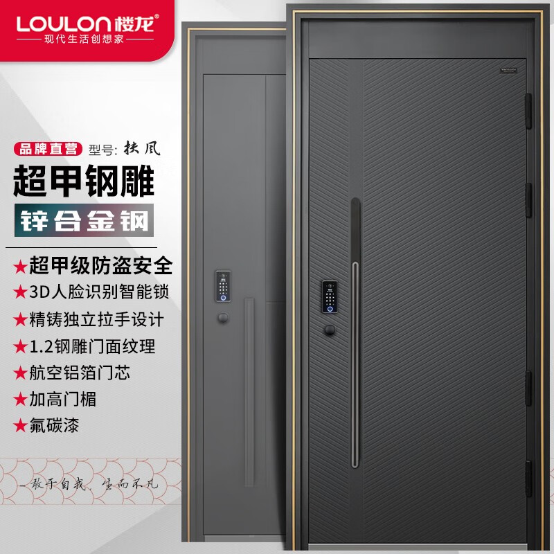 楼龙甲级防盗门安全门入户门进户门单门子母门别墅庭院大门智能锁扶风