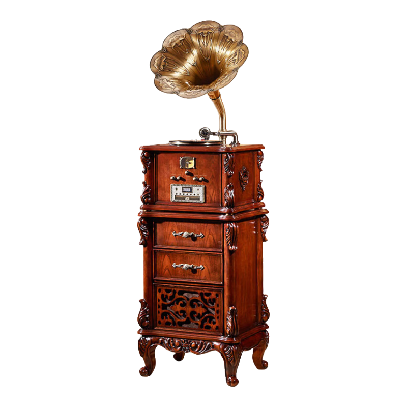 圣利納(SHENGLINA)美式實(shí)木留聲機仿古音響歐式客廳復古黑膠唱片機老式古典電唱機 【櫻桃色】