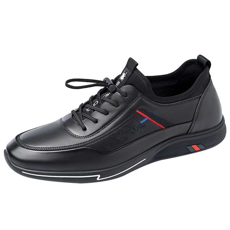 蜘蛛王 SPIDER KING 休閑皮鞋男運(yùn)動(dòng)鞋男士商務(wù)系帶軟皮鞋子男 213QA02135 黑色（加絨） 38