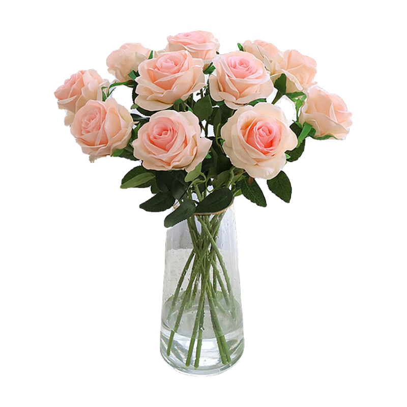 黛莉森仿真玫瑰花假花婚禮裝飾花擺設客廳餐廳永生花擺件生日禮物送女友 10枝玫瑰-淺粉