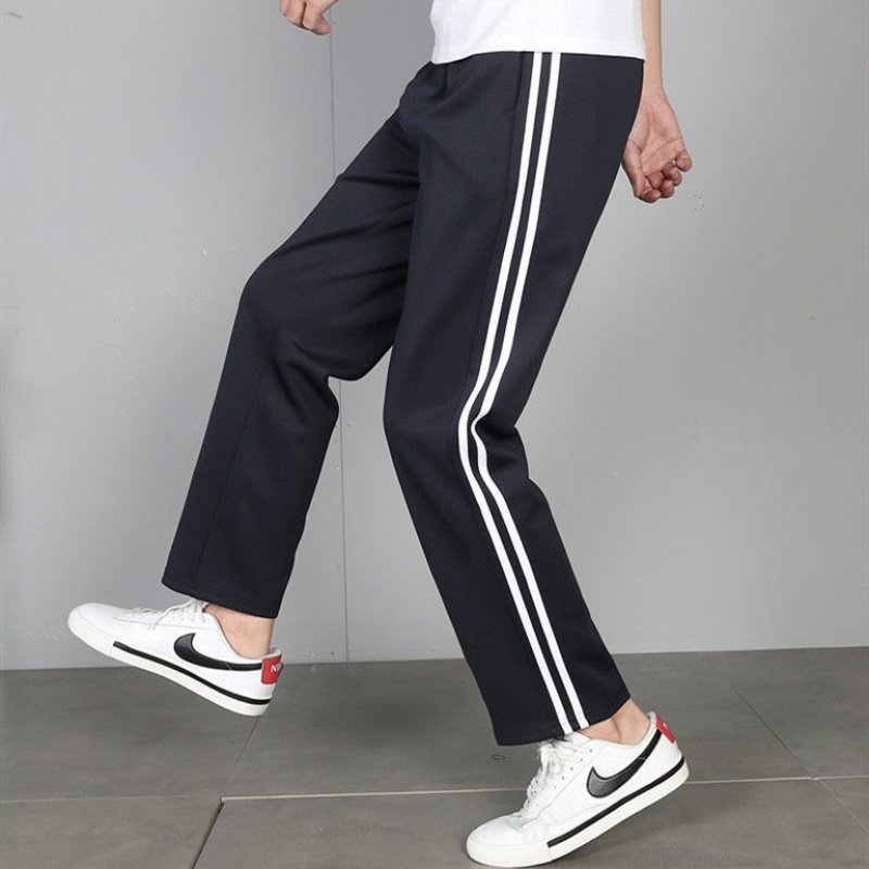 再凡漾校服裤子男女高中学生两条杠深蓝色运动长裤中小学双白杠直筒校