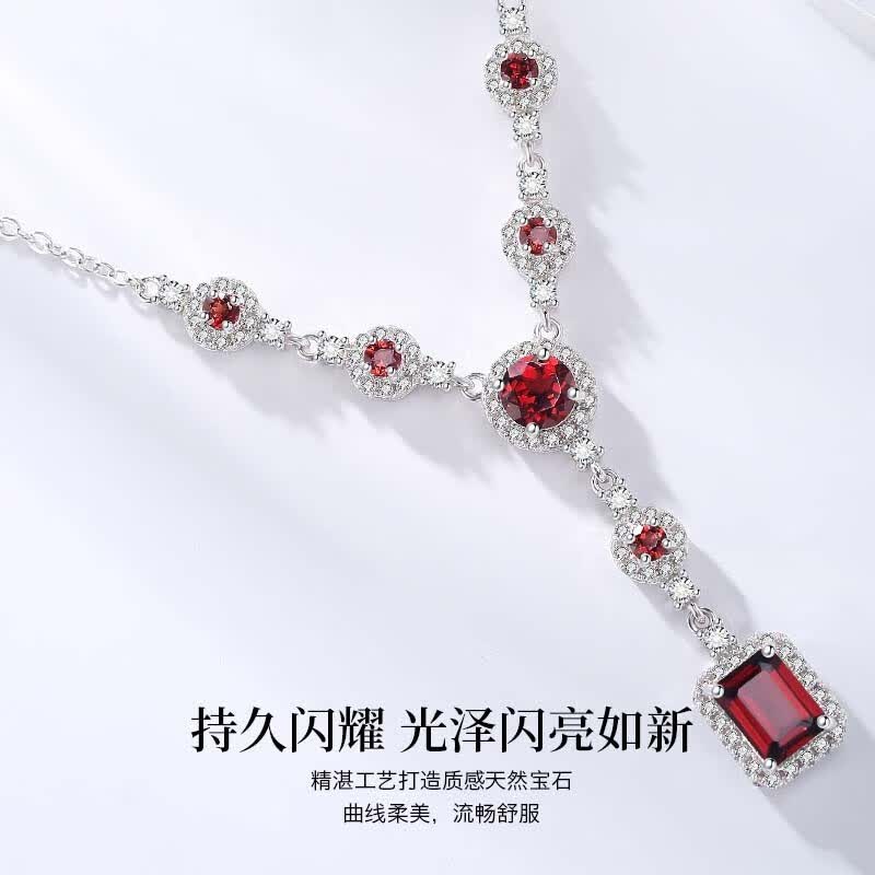 NKDIAMOND天然宝石鸽血红石榴石项链耳钉女锁骨链耳坠女士耳环短款吊坠礼物 耳坠(鸽血红石榴石)