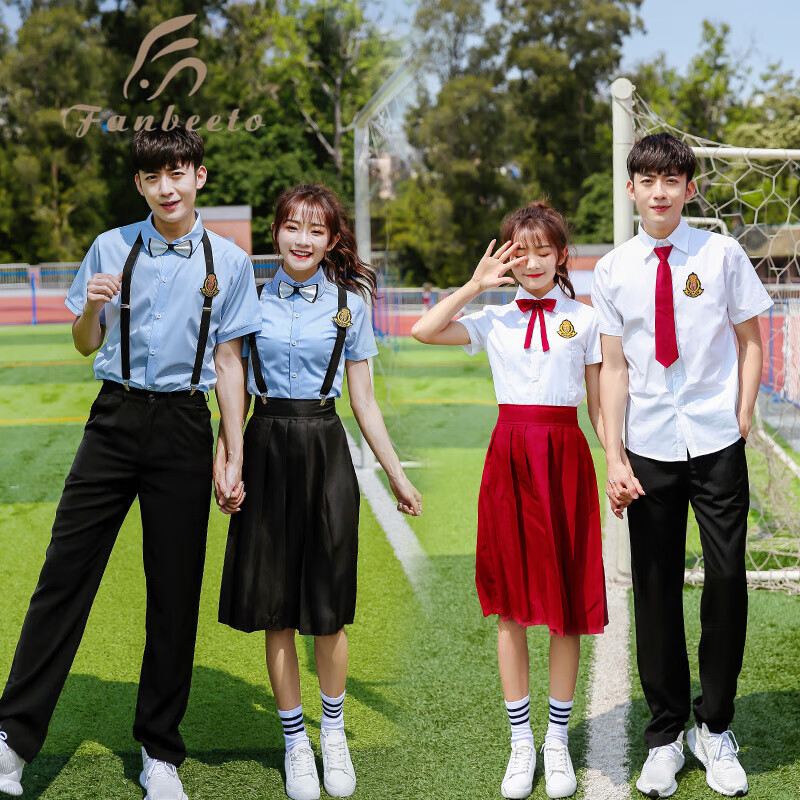 法比兔(fanbeeto)夏季新款学院风短袖衬衣裙套装 jk中学生毕业班服 女