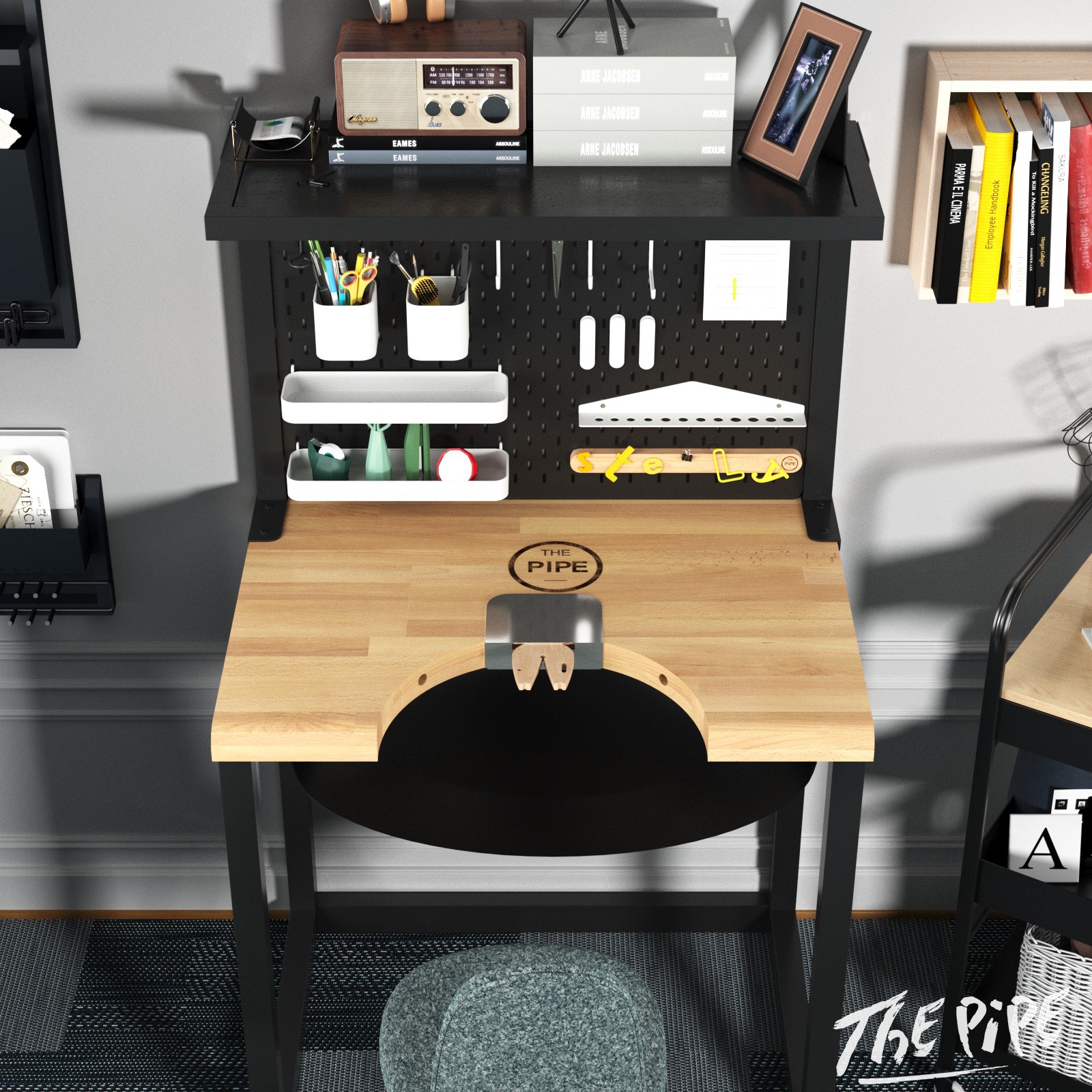 the pipe弧形手作台模型雕刻皮雕桌金工台烟斗腊雕手工银饰工作台