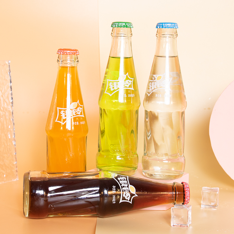 安徽银铃橙味汽水200ml*24瓶整箱玻璃瓶碳酸气泡怀旧网红饮料 4瓶柠檬