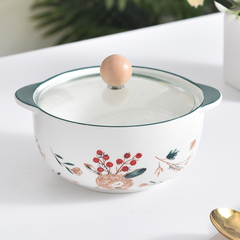 陶瓷餐具套装防烫甜品碗沙拉碗带盖 可透视盖